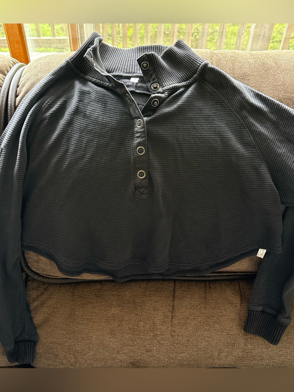 Free People Movement So Fly Henley Layer Top Women Xs  Charcoal Cotton NWOT